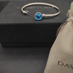David Yurman 3mm Blue Diamond Cable Cuff Bracelet