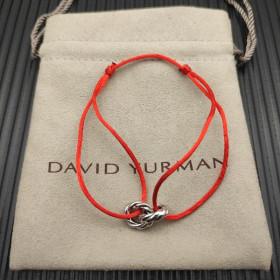 David Yurman Red Double Ring Sterling Silver Nylon Cord Bracelet