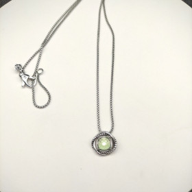 David Yurman 7mm Cable Twist Square Green Diamond Pendant Necklace, 1.5mm Chain, Length 45cm + 5cm