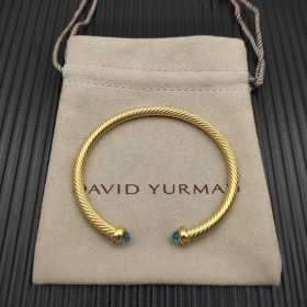 David Yurman 4mm Gold Blue Diamond Bangle Bracelet