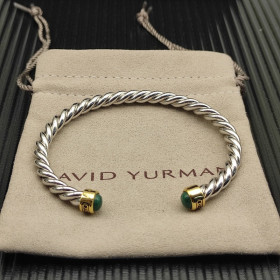 David Yurman 6mm Gold and Silver Malachite Cable Cuff Bracelet