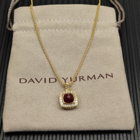 David Yurman Gold Square Red Diamond Necklace 1.5mm