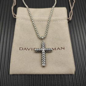 David Yurman Sterling Silver Chevron Cross White Diamond Necklace