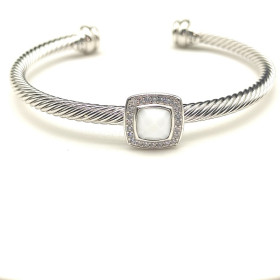 David Yurman 4mm Square Pav&Atilde;&copy; Cable Bracelet with White Onyx
