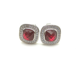 David Yurman 7mm Square Red Diamond Stud Earrings