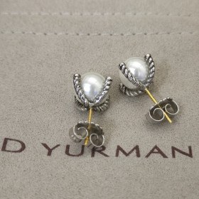 David Yurman Sterling Silver Four-Prong Pearl Stud Earrings