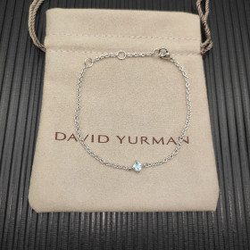 David Yurman 4mm Sterling Silver Single Stone Teal Blue Diamond Bracelet