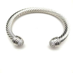 David Yurman 7mm Sterling Silver Half-Pav&Atilde;&copy; Cable Cuff Bracelet