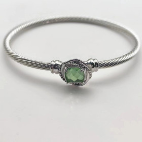 David Yurman 3mm Cable Classic Four-Point Green Diamond Cuff Bracelet