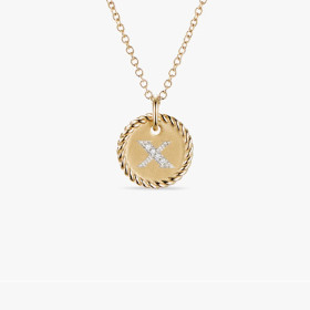 David Yurman Silver Diamond Letter X Round Pendant Necklace, Length 42cm + 3cm + 3cm