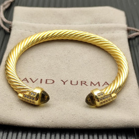 David Yurman 7mm Gold-Tone Cable Cuff Bracelet Brown Diamonds
