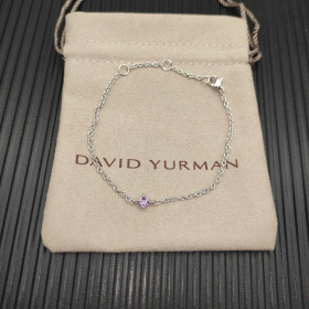 David Yurman 4mm Sterling Silver Single Stone Purple Diamond Bracelet