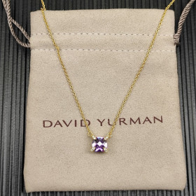 David Yurman Gold 8mm Four-Prong Purple Diamond Necklace