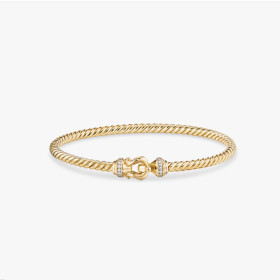 David Yurman 4mm Gold Diamond Hook Cuff Bracelet, Fits Wrist Size 16cm - 20cm