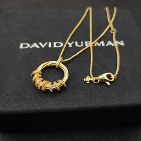 David Yurman Gold Rotating Hook Diamond Pendant Necklace, 1.5mm Chain, Length 45cm + 5cm