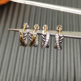 David Yurman 12.4mm Sterling Silver Diamond Wrap Single Wire Earrings