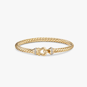 David Yurman 5mm Gold Diamond Hook Cuff Bracelet, Fits Wrist Size 16cm - 20cm