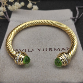 David Yurman Gold Tone 7mm Light Green Diamond End Cuff Bracelet