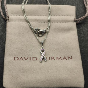 David Yurman Women's Cable Collectibles Ribbon Pendant Necklace Sterling Silver with Pink Sapphires 24.4mm