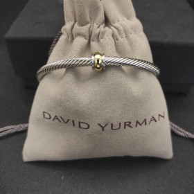 David Yurman Women's Cable Flex Station Cuff Bracelet Sterling Silver with 14K Yellow Gold 4mm