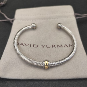 David Yurman Women's Cable Flex Station Cuff Bracelet Sterling Silver with 14K Yellow Gold 4mm