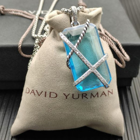 David Yurman Women's Cable Wrap Amulet Sterling Silver with Blue Crystal and Diamonds 32mm