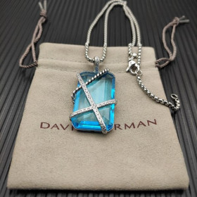 David Yurman Women's Cable Wrap Amulet Sterling Silver with Blue Crystal and Diamonds 32mm