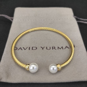David Yurman Women's Solari Cablespira Cuff Bracelet 18K Yellow Gold with Pearls and Diamonds 3mm