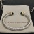 David Yurman 7mm Gold-Tone End Caps Sterling Silver Cable Cuff Bracelet Light Green Diamonds
