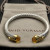 David Yurman 7mm Gold-Tone End Caps Sterling Silver Cable Cuff Bracelet Yellow Diamonds