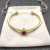 David Yurman Gold Tone 4mm Cable Square Red Diamond Cuff Bracelet