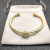 David Yurman Gold Tone 4mm Cable Square Green Diamond Cuff Bracelet