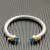 David Yurman 7mm Gold-Tone End Caps Sterling Silver Cable Cuff Bracelet Blue Diamonds