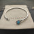 David Yurman 3mm Cable Wire Square Blue Diamond Bangle Bracelet