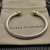 David Yurman 5mm Silver Cable Bracelet with Gold Station and Five-Row Pav&Atilde;&copy; Light Green Diamond Accent