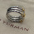 David Yurman Gold and Silver Three-Row Diamond Border Ring