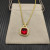 David Yurman Gold 14mm Square Red Diamond Necklace