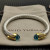 David Yurman 7mm Gold-Tone End Caps Sterling Silver Cable Cuff Bracelet Blue Diamonds