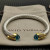 David Yurman 7mm Gold-Tone End Caps Sterling Silver Cable Cuff Bracelet Blue Diamonds