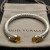 David Yurman 7mm Gold-Tone End Caps Sterling Silver Cable Cuff Bracelet Yellow Diamonds