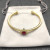 David Yurman Gold Tone 4mm Cable Square Red Diamond Cuff Bracelet
